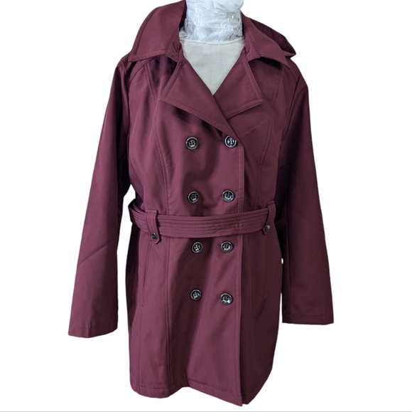 Sebby Collection Plus Softshell Burgundy Trench Coat...Size 1X - Picture 3 of 7